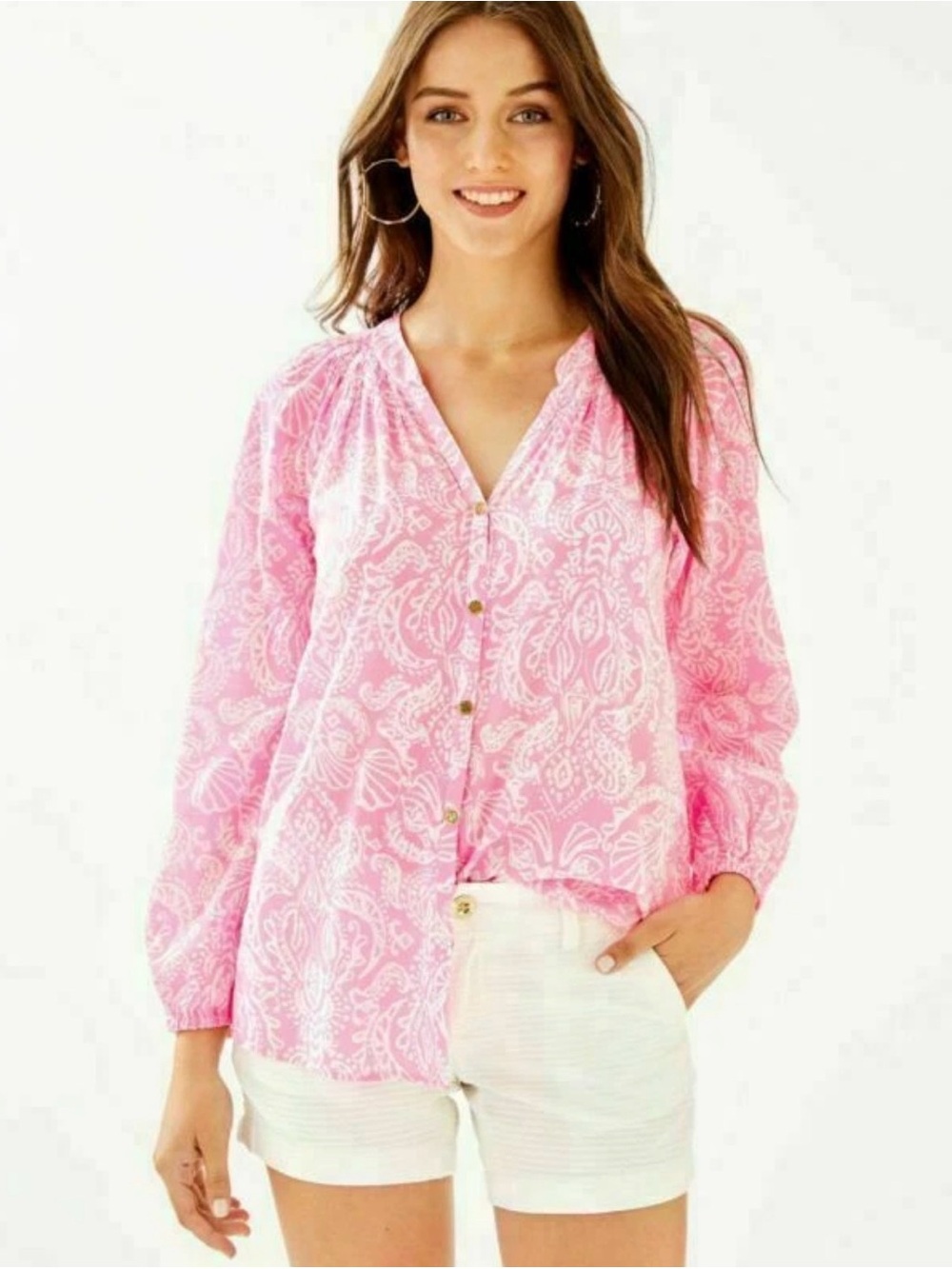 Lilly Pulitzer Pink Paisley Button-Down Blouse Rayon Sz S